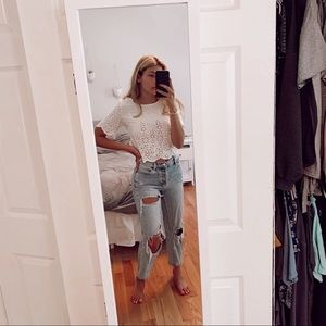 White Floral Cutout Top